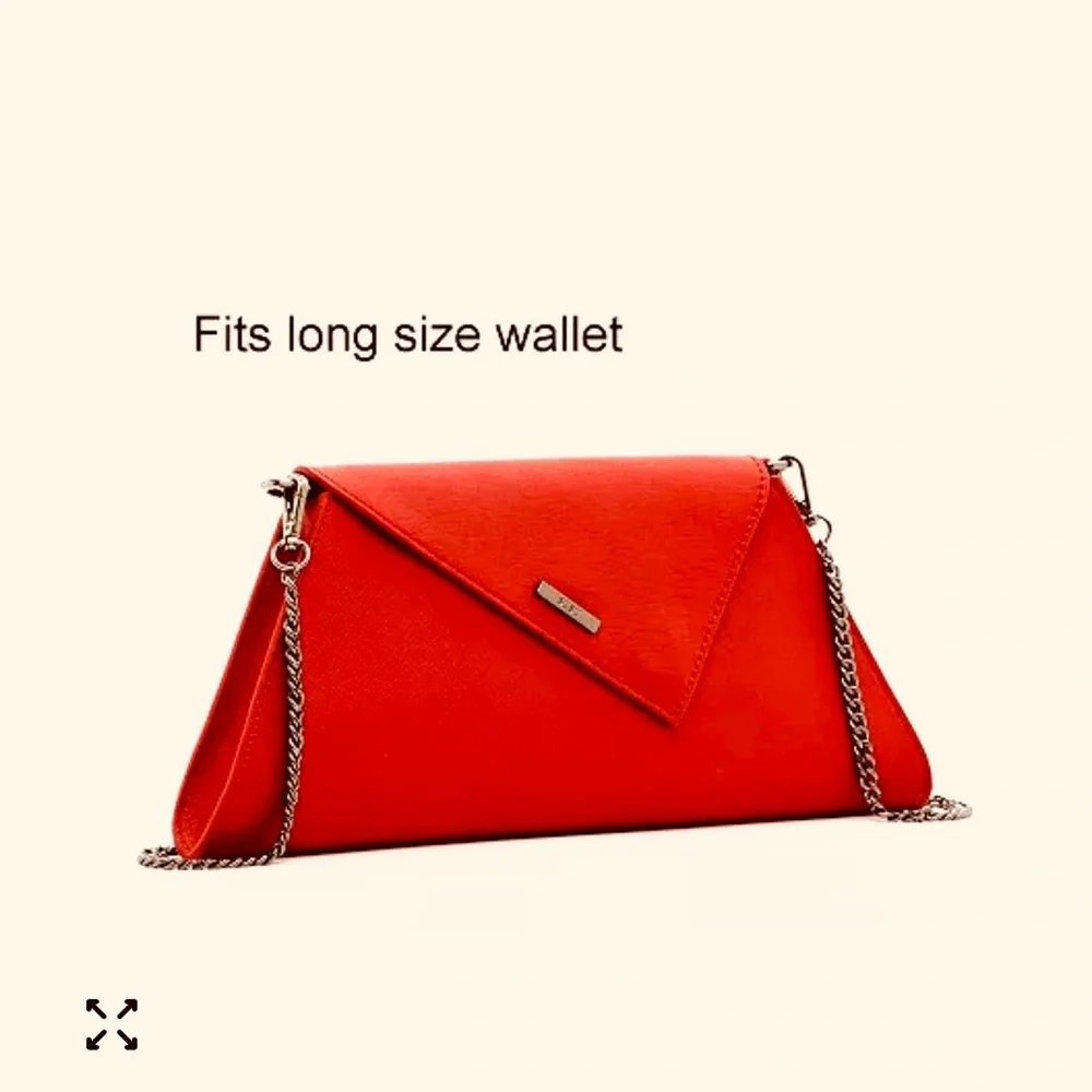 Red Envelope Crossbody Clutch Bag with Chain Strap - Picture 8 of 11